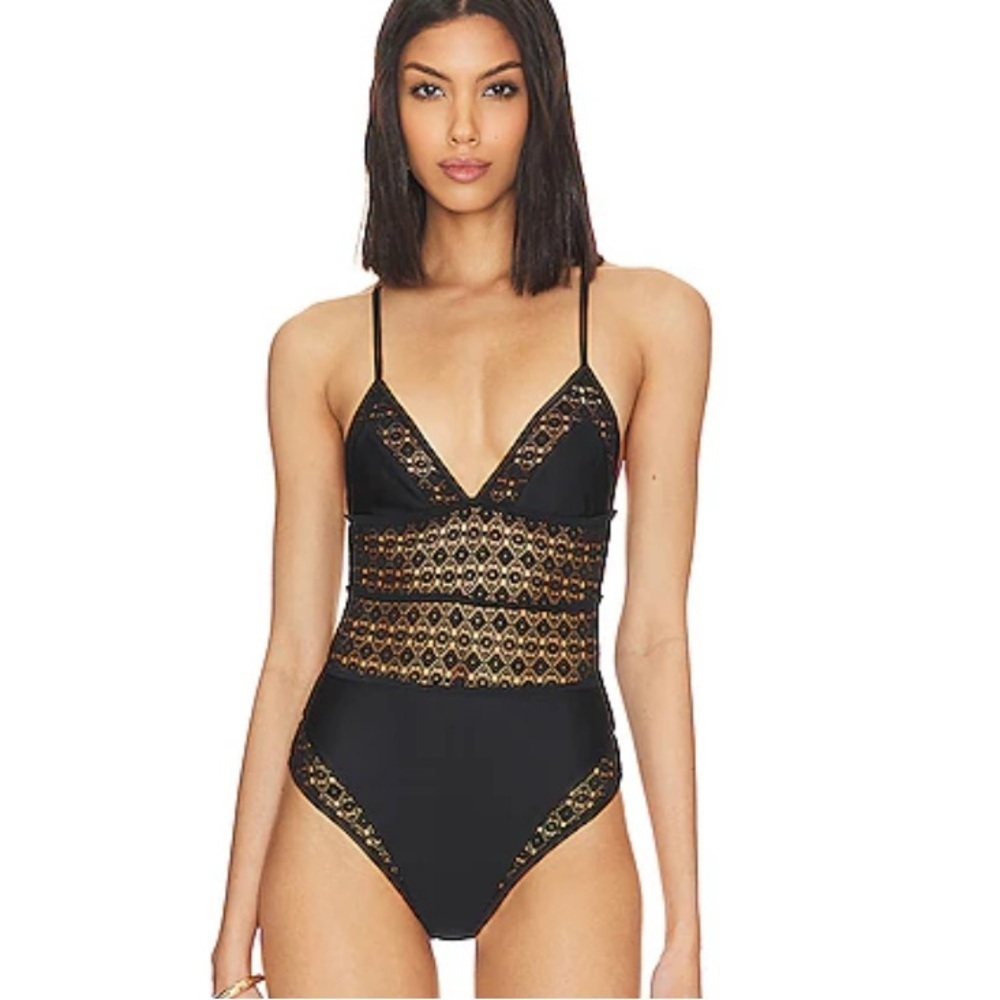 Tularosa Damaris One Piece Black Eyelet Swimsuit swimwear bathing Revolve XS